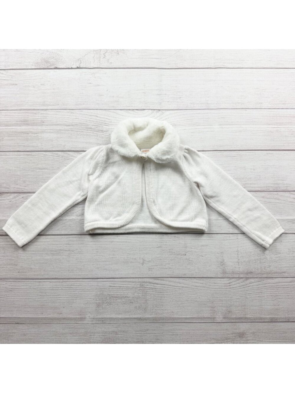 Gymboree Girls Knit Crop Sweater Cardigan Faux Fur Collar Button White 3T